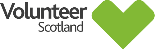 Volunteer Scotland logo with a gree heart shaped a bit like Scotland